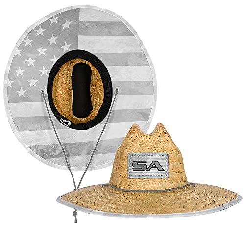 Soul of Adventure Classic Summer Hat | UPF 50+ Wide Brim Sun Protection | Unisex Adjustable Beach Hat with Drawstring - color: Ghost American Flag