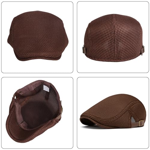 meioro Mens Breathable Mesh Summer Hat Adjustable Flat Cap Newsboy Beret Ivy Cap Irish Cabbie Fishing Hats - color: Coffee
