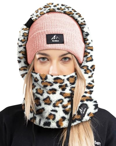 Senllen Balaclava Cold Weather Fleece Ski Mask Winter Thermal Sherpa Hood - color: White Leopard