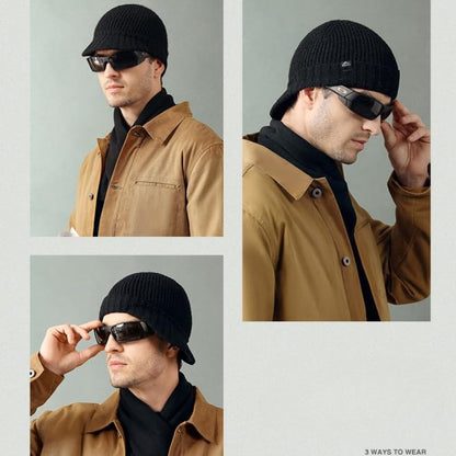 Winter Hats for Men Women - Thick Warm Stylish Knit Beanie Hat, Soft Stretch Cute Womens Winter Hats with Visor - color: Black