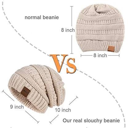 Slouchy Women's Winter 3 Pieces Beanie Hat Women Men Oversized Warm Knitted Women's Hat Winter Thick for Cold Weather - color: Black+oatmeal+dark Gray