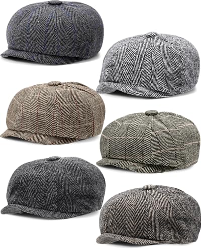 Suhine 6 Pcs Newsboy Cap for Men Octagonal Hat 8 Panel - style: Stylish