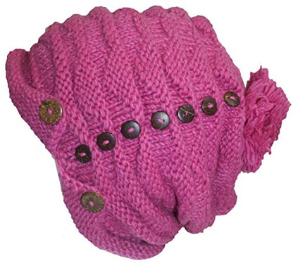 Agan Traders Women's 2026 Winter Mitten Hat Warm Fleece Lined Oversized Thick Chunky Slouchy From Nepal - color: Hat - Pink