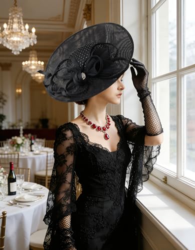Unpifolov Fascinators Hats Elegant Women Flower Mesh Feathers Wedding Cocktail Bride Headband for Derby Hat Tea Party - color: Black