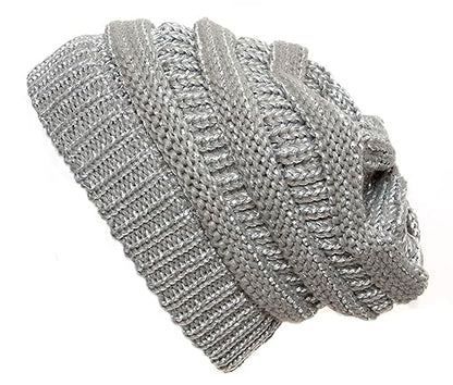 Gravity Threads Knit Soft Stretch Beanie Cap - color: Metallic Silver