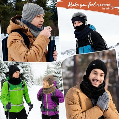 Trifabricy Winter Knit Hat Scarf Set, Fleece Lined Beanie and Neck Warmer - color: Grey