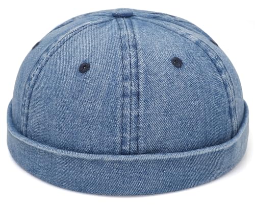Classic Denim Skull Cap for Men Adjustable Brimless Beanie Hat for Everyday Casual Wear - color: Blue