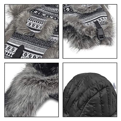 Janey&Rubbins Russian Hat Fur Soviet Ushanka Cossack Winter Cap Earflap Snow Ski Headwear - color: Silver/Knitted, size: Large