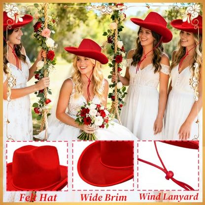 Cowgirl Hat,Western Cowboy Hats Wild West Classic Wide Brim Headwear for Men Women Halloween Cosplay,Themed Party - style: Red Cowgirl Hat