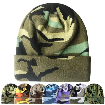 PFFY Beanie for Men Women Unisex Knit Cuffed Winter Beanies Hats Skull Cap - color: Camo Green