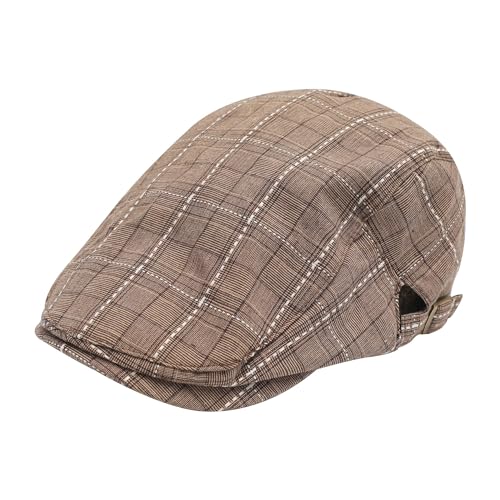 ZLYC Men Cotton Flat Cap Summer Scally Newsboy Beret Driver Hat - color: Plaid Coffee