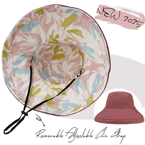 vidsel Womens Sun Hats Wide Brim Reversible Bucket Cotton Hat with Hat Clip - color: Wine Red2, size: Medium