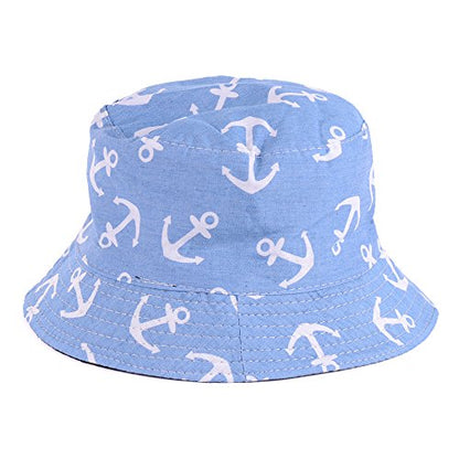 BYOS Unisex Trendy Reversible Lightweight Printed Bucket Hat Packable Outdoor - color: Anchor Light Denim