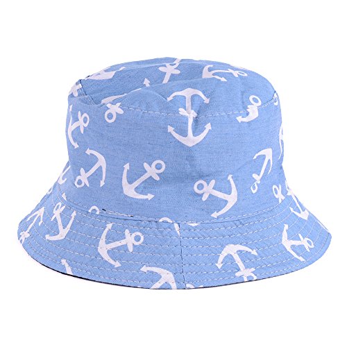 BYOS Unisex Trendy Reversible Lightweight Printed Bucket Hat Packable Outdoor - color: Anchor Light Denim