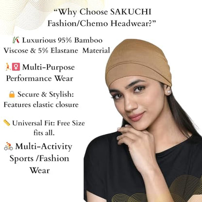 Chemo Hats Solid Sleep Cap Women's Bamboo Soft Headwear Cancer Cap Chemo Headwear Women - color: Beige