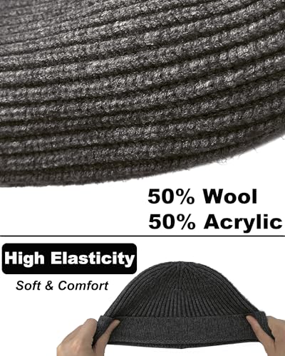 Short Beanie for Men Women, Wool Knit Cuff Winter Fisherman Hats - color: 1pcs-dark Gray