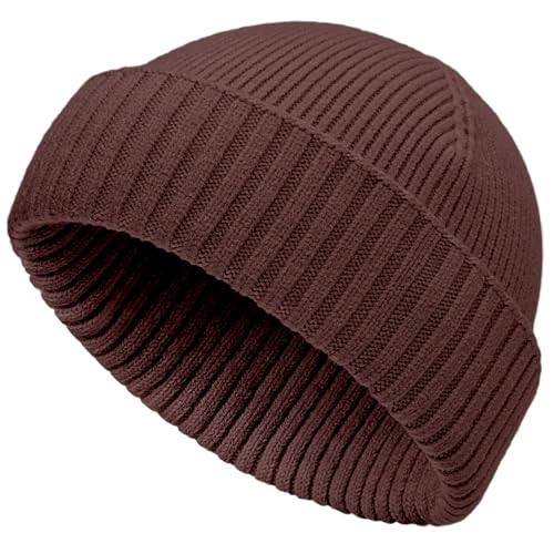 vidsel 50% Wool Double Cuff Beanie Hat for Men Women, Warm Winter Knit Cap - color: Dark Coffee