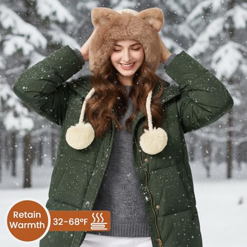 Women Winter Sherpa Beanie Hats Knit Ear Flap Hat Fleece Lined - color: Beige With Ear