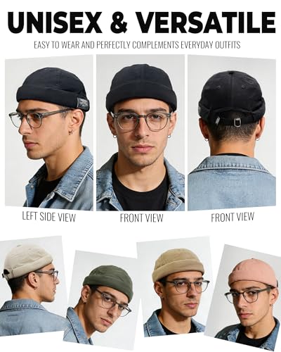 Croogo Cotton Brimless Hat for Men Rolled Cuff Docker Cap Casual Worker Hat - color: Gd30-green