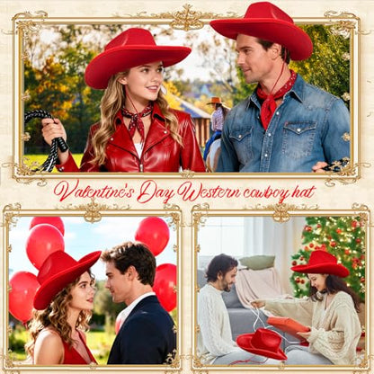 Cowgirl Hat,Western Cowboy Hats Wild West Classic Wide Brim Headwear for Men Women Halloween Cosplay,Themed Party - style: Red Cowgirl Hat