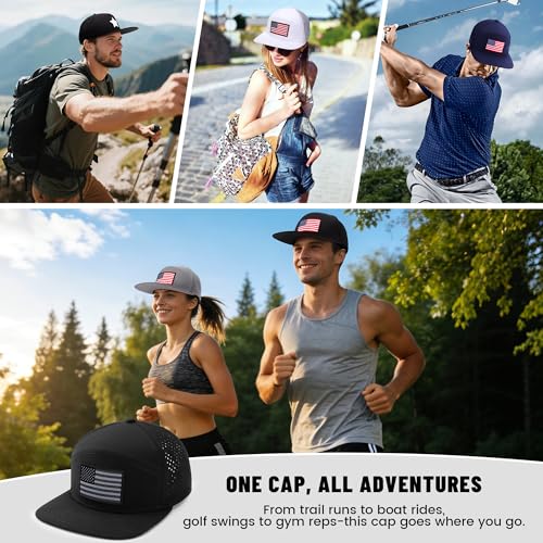 American Flag Baseball Cap, Flat Bill Brim Hat for Men Women, Patriotic Mesh Snapback Hats - color: Black
