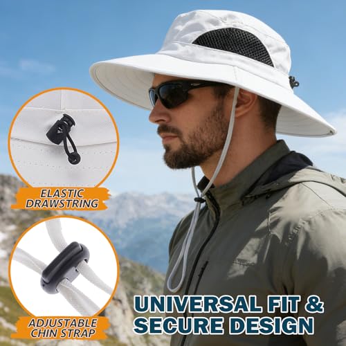 Wide Brim Sun Bucket Hat, Waterproof Boonie Hat for Men & Women - color: 01 Ivory
