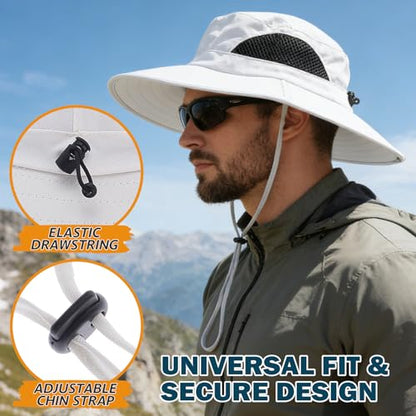 Wide Brim Sun Bucket Hat, Waterproof Boonie Hat for Men & Women - color: 01 Ivory