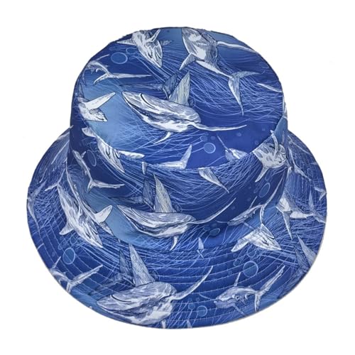 Shark Pattern Bucket Hat for Men Women, Reversible Double-Side-Wear Sun Hat, Packable Beach Fisherman Cap - color: Shark Pattern