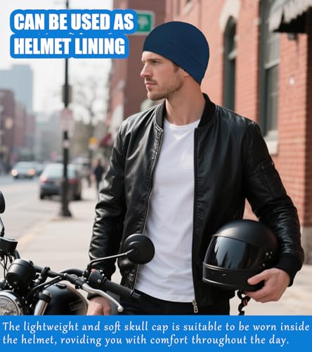 Cotton Skull Caps for Men Women Beanie Chemo Headwear Sleep Hat - color: Set G-navy,light Blue,army Green