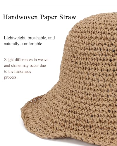 Womens Crochet Straw Sun Hat Foldable Floppy Wide Brim Beach Hat for Summer - color: Khaki