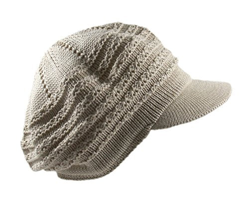 Knit Cable Slinky Newsboy Hat - color: Beige