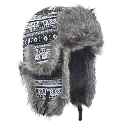 Janey&Rubbins Russian Hat Fur Soviet Ushanka Cossack Winter Cap Earflap Snow Ski Headwear - color: Silver/Knitted, size: Medium