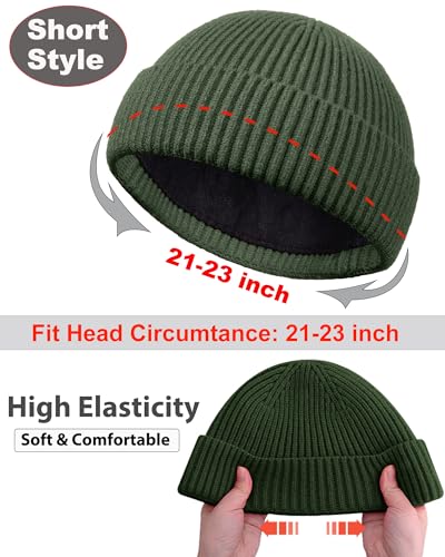 Short Fisherman Beanie for Men Women Wool Fleece Lined Winter Hat - color: 1pcs-army Green