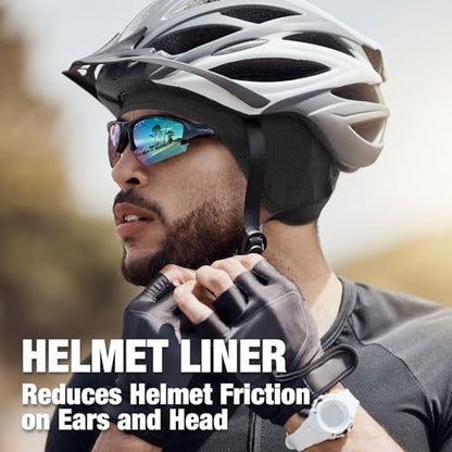 MELASA Cooling Skull Cap Helmet Liner with Ear Flaps, Breathable Mesh - color: Black & Black