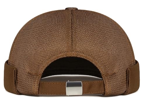 Men’s Mesh Brimless Docker Caps Unisex Adjustable Beanie Cap Rolled Cuff Retro Hat Summer Worker Sailor Hat Skullcap - color: White-new