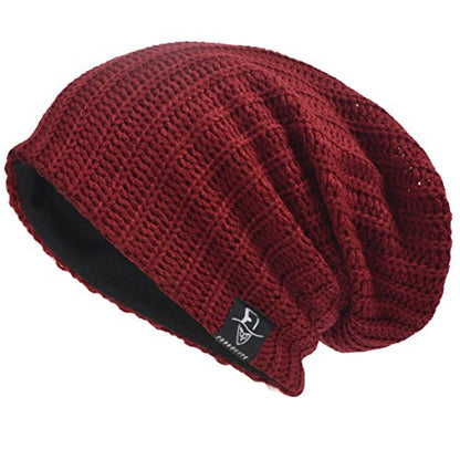 VECRY Mens Slouchy Beanie Knit Skull Cap Long Baggy Hip-hop Winter Summer Hat B305 - color: Ribbed-claret, size: Large