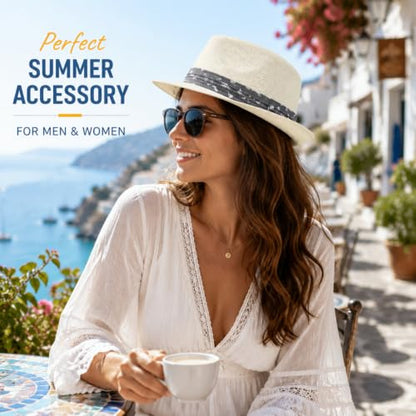 LIDHAY Straw Fedora Hat for Men Women |Short Brim Panama Sun Hat - color: White