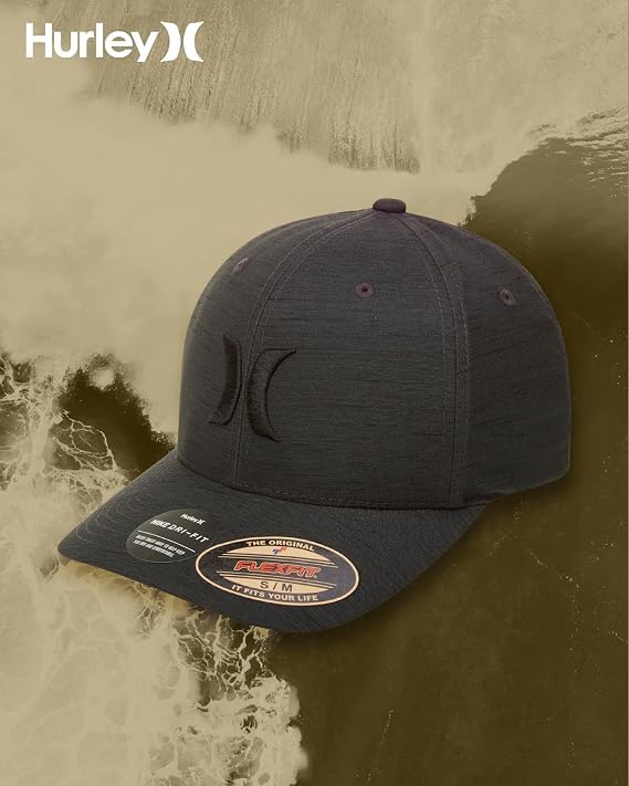 Hurley Mens Baseball Cap, H2O-Dri Stretch Fitted Hat with Curved Bill - color: Black Heather, size: Large-X-Large