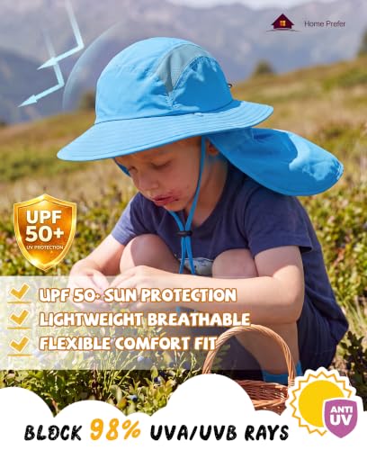 Home Prefer UPF 50+ Boys Sun Hat with Neck Flap Wide Brim Summer Beach Bucket Hat for Boys Girls Toddler Kids Safari Hat - color: Aqua Blue