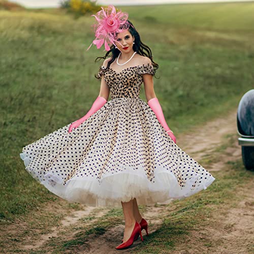 Yaomiao 5 Pcs 1920s Tea Party Accessories Fascinator Hat Gloves - color: Pink