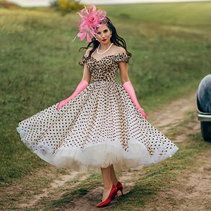 Yaomiao 5 Pcs 1920s Tea Party Accessories Fascinator Hat Gloves - color: Pink