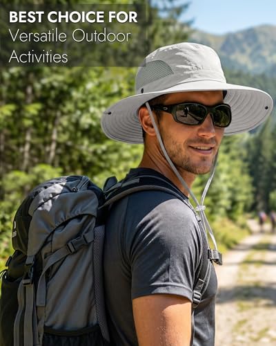 Sun Hats for Men Women UV Sun Protection Waterproof Wide Brim Bucket Hat - color: Light Grey