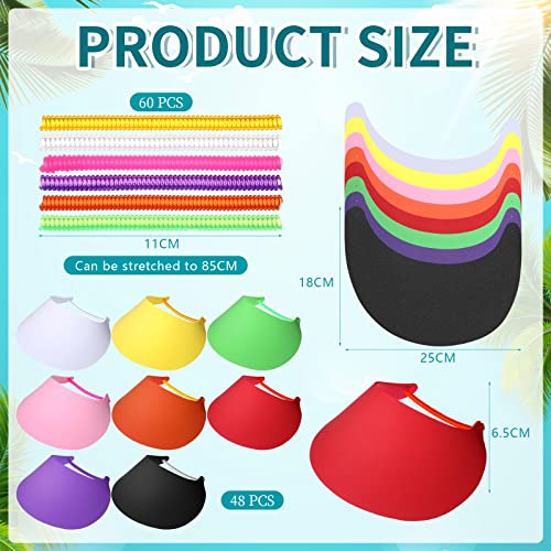 48 Pack Adjustable Foam Visors with Coil Bands Assorted Color Bulk Kids Visor Foam Visors Craft Sun Protection Visor Hat for Kids Arts Crafts Camping Trips Golf and Tennis, 6 Colors