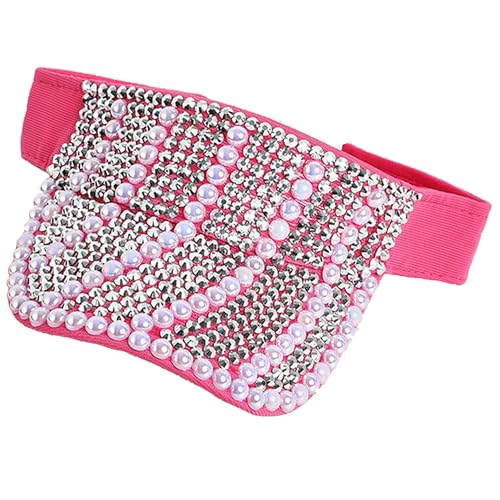 Bling Visor Shiny Rhinestones Sport Sun Adjustable Summer Cap Visor Caps for Women Men - color: Pearl-rose Red