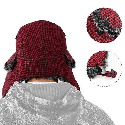 ONWAY Trapper Hat Winter Hats for Women Men with Faux Fur Ear Flaps - color: Dark Red