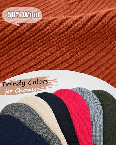 Wool Beanie for Men Women, Seamless Knit Cuffed Warm Winter Hats - color: 1pcs-orange