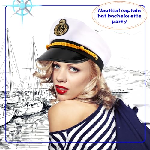 8 Pieces Captain Hats Adjustable White Sailors Navy Marine Admiral Caps for Yacht Theme Party Costume Accessory - color: Style 7