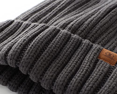 Home Prefer Mens Winter Hat Wool Fleece Lined Knit Beanie Hat Warm Stocking Caps - color: Dark Grey