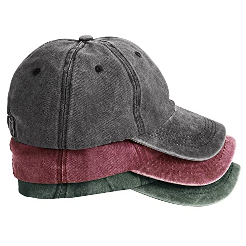 MEINICY 3 Packs Washed-Cotton Plain Baseball Cap, Adjustable Dad Hat - color: Black+burgundy+od Green