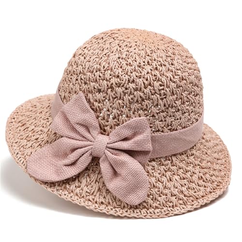 Beach Straw Sun Hat for Women French Foldable Summer Beach Wide Brim Hat Travel Straw Fedora Hat - color: Pink